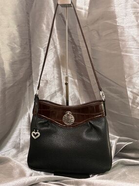 Brighton Black and Brown Leather Shoulder Bag with Medallion
